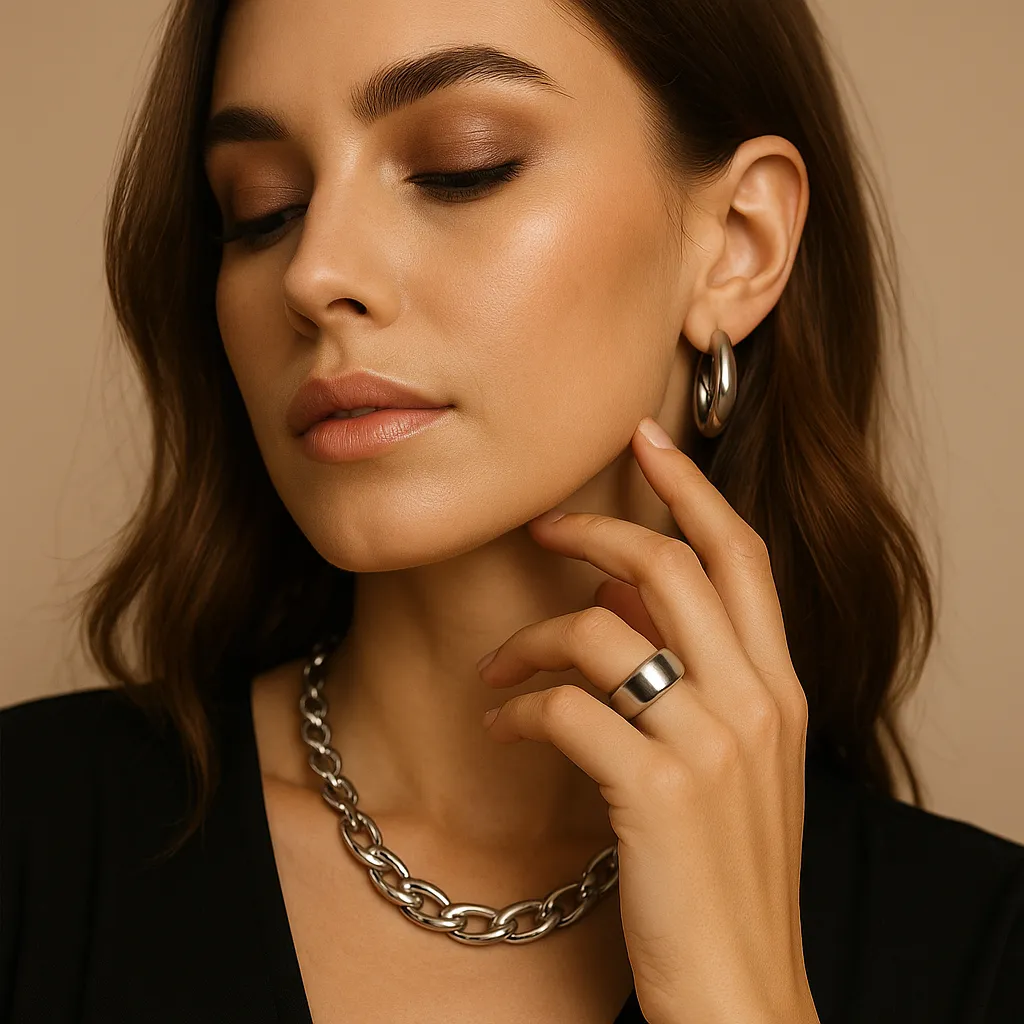 Eine Frau mit Edelstahlschmuck